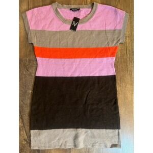 VERTIGO Striped Sweater Dress XL Pink Brown Orange Knit Pullover